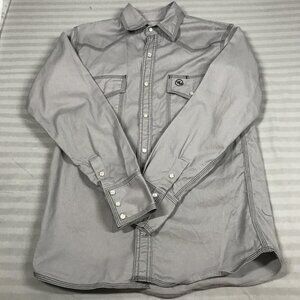 Western Welder Shirt Mens Small Gray Pearl Heavy Canvas Pearl Snap Triple Stitch